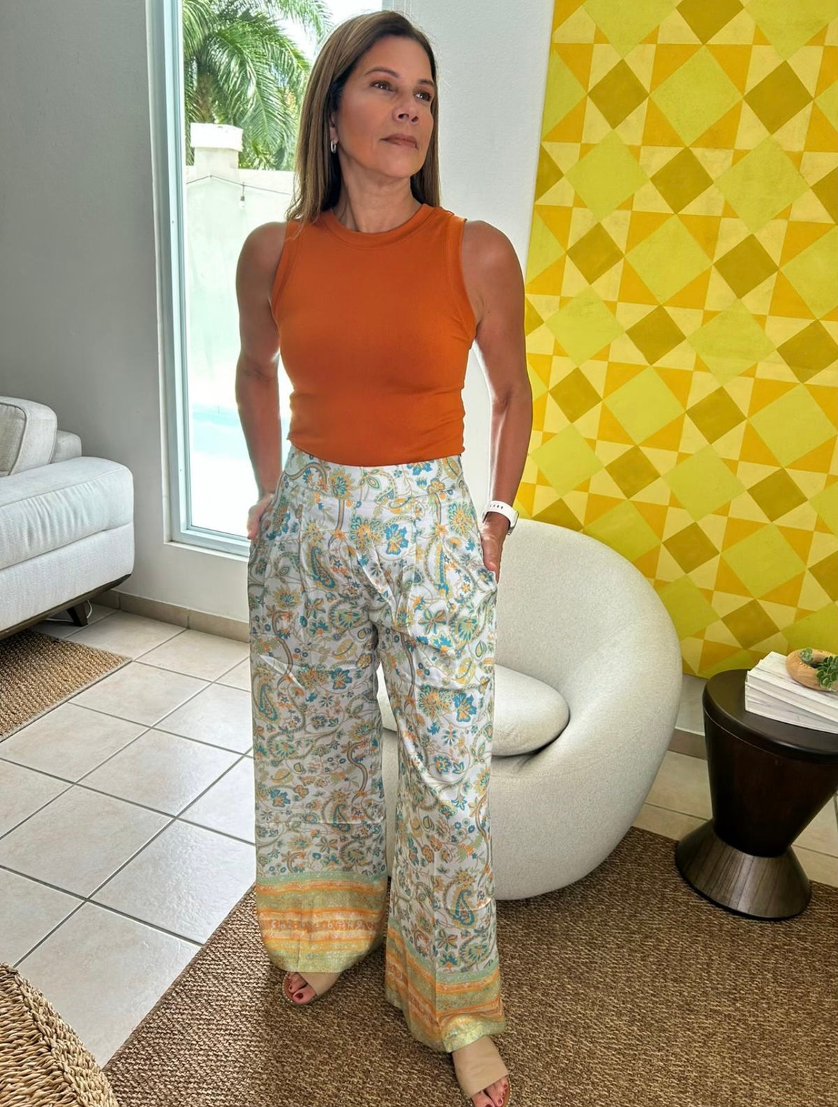 Border Print Wide Leg Pant