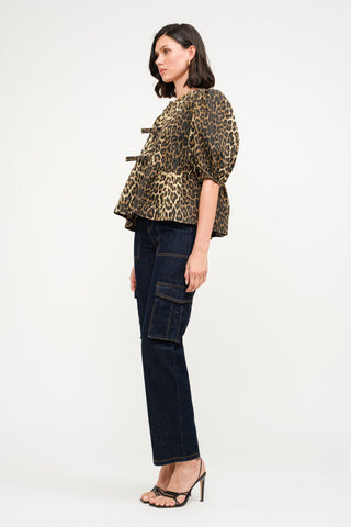Norah Denim Animal Print Blouse
