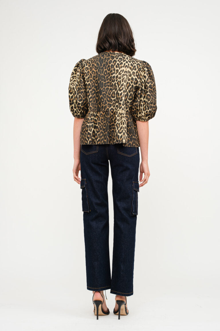 Norah Denim Animal Print Blouse