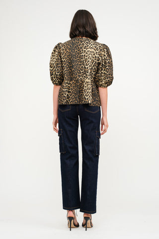 Norah Denim Animal Print Blouse