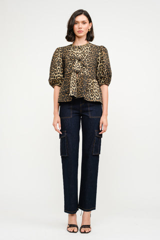 Norah Denim Animal Print Blouse