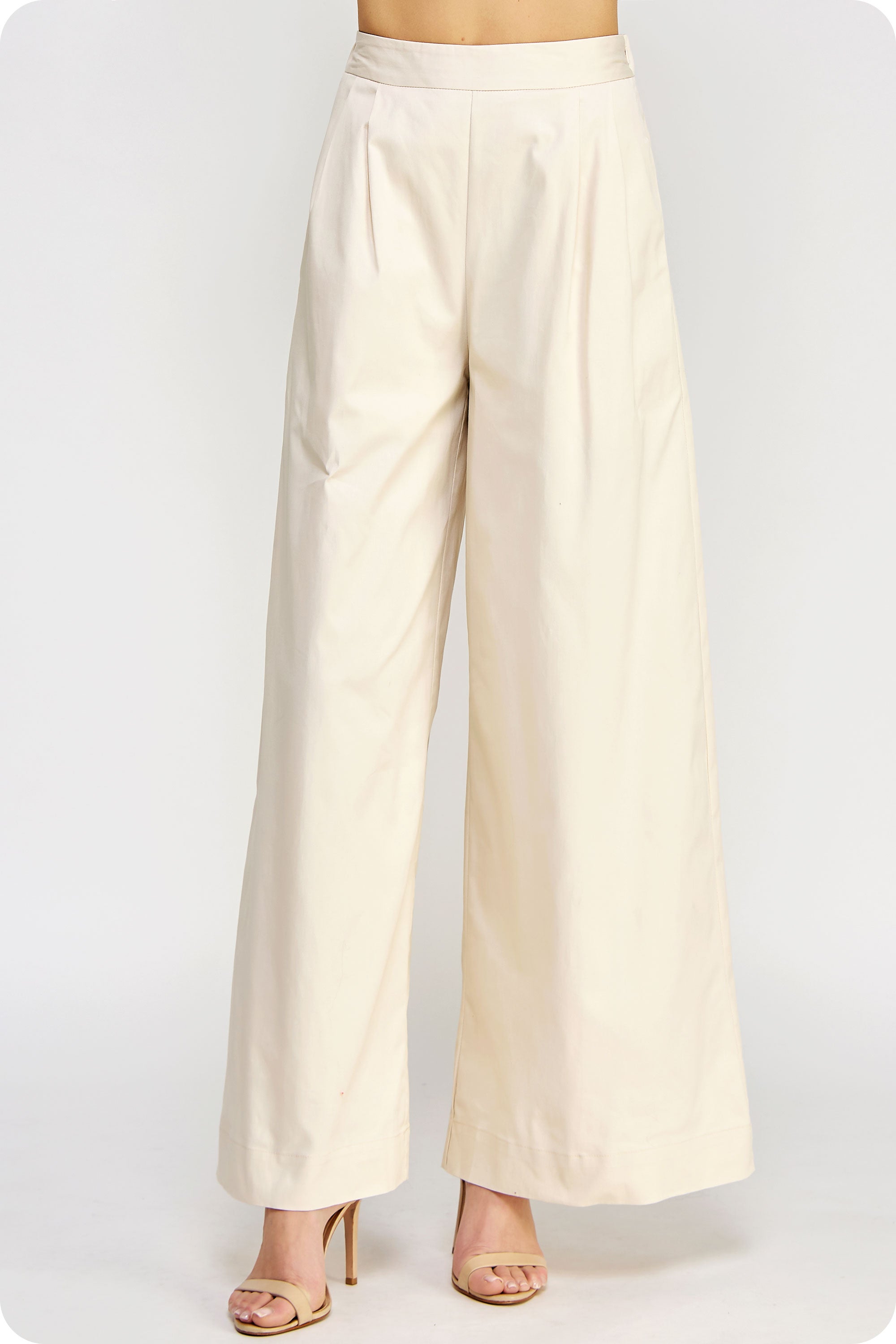 Pleated Wide-Leg Twill Pants