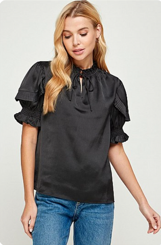 Ruffled Pleated Satin Blouse