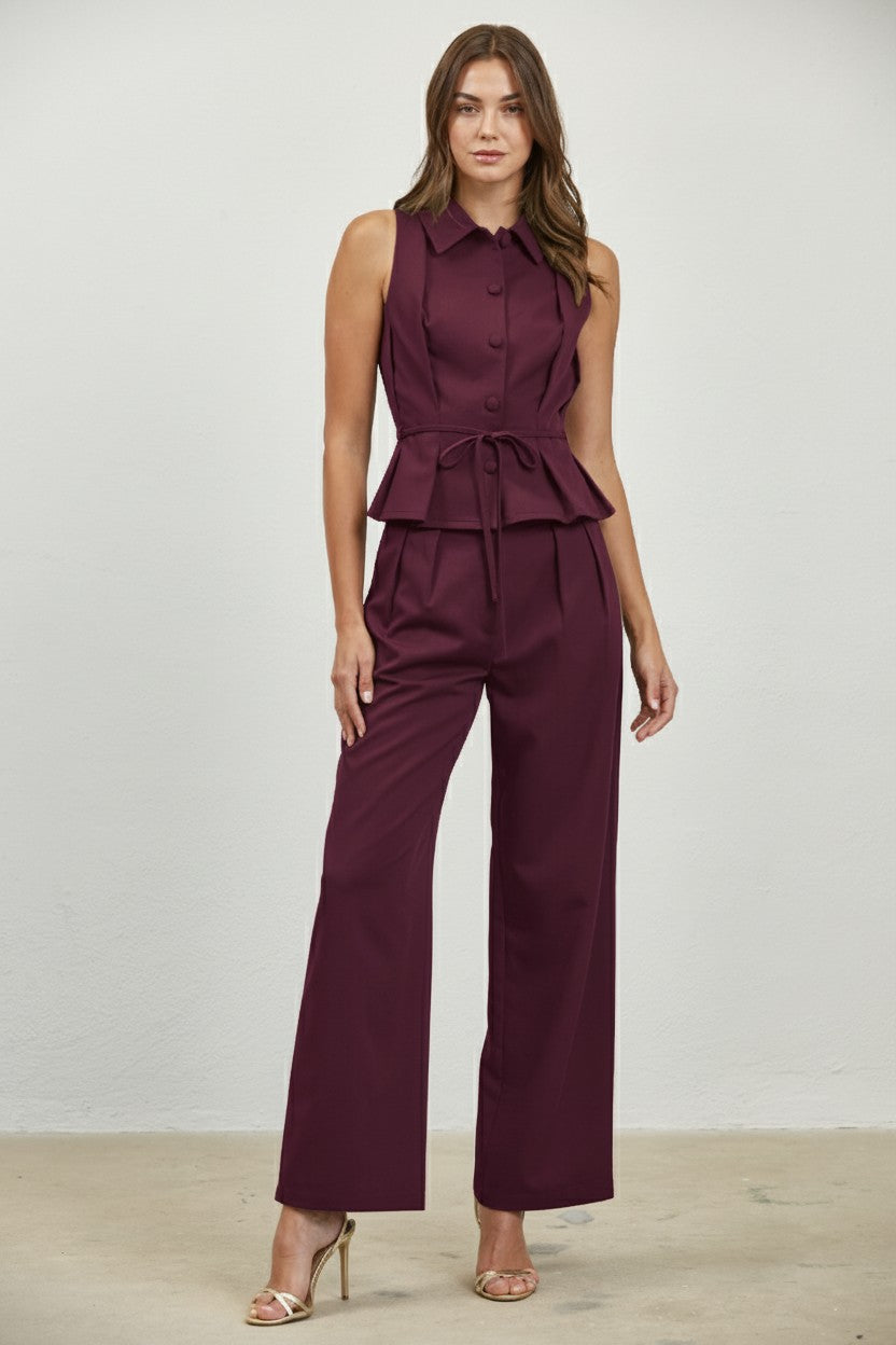 Serena Burgundy Pant & Vest Set