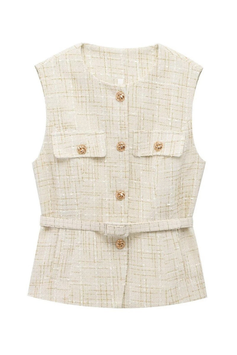 Tweed Vest - Cream